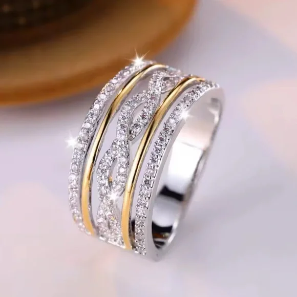 Zirconia Wedding Gold and Silver Women's Ring